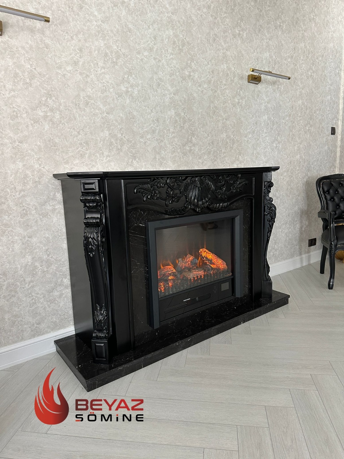 Ahşap Oymalı Elektrikli Şömine BŞA129