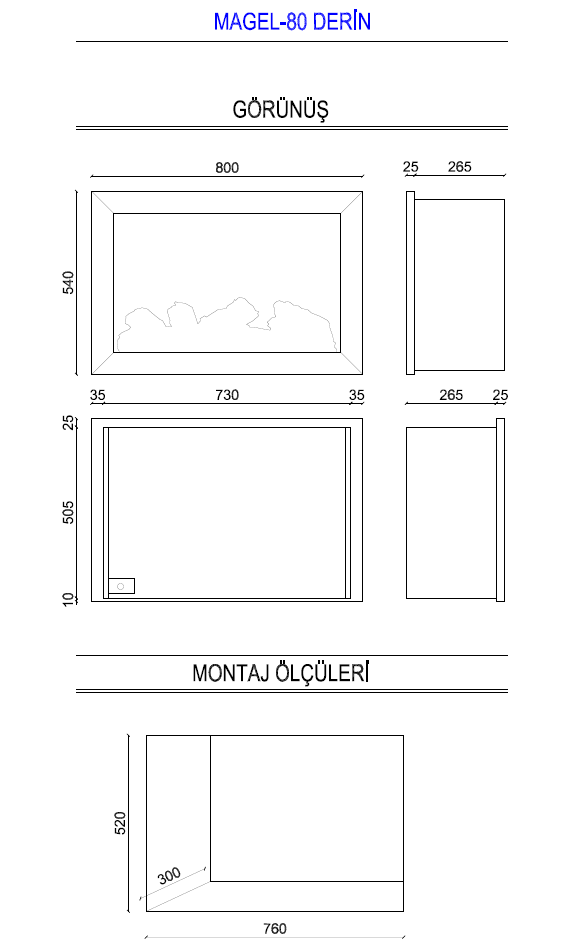 Zaya Magel 80 cm Derin Elektrikli Şömine