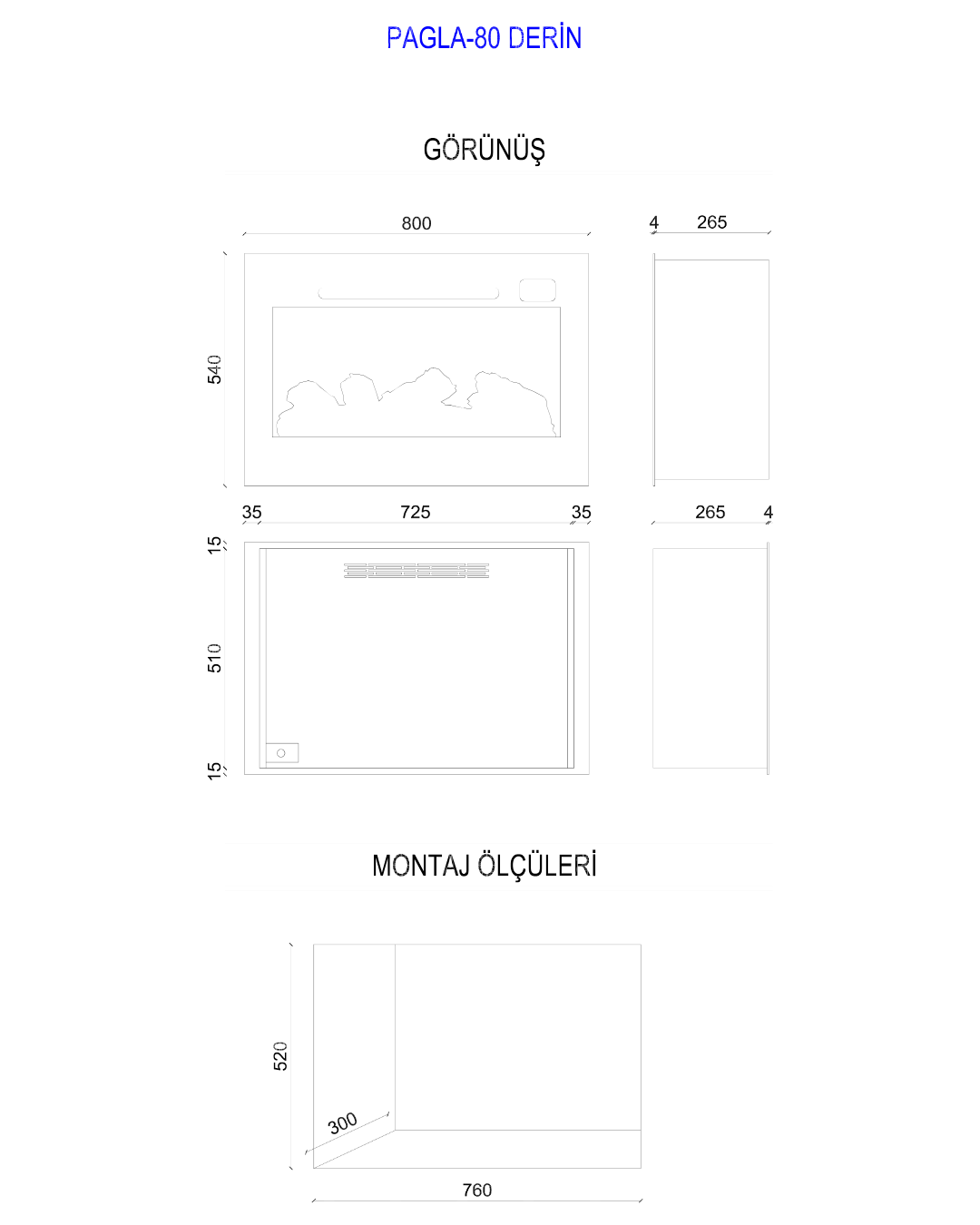 Zaya Pagla 80 cm Derin Elektrikli Şömine