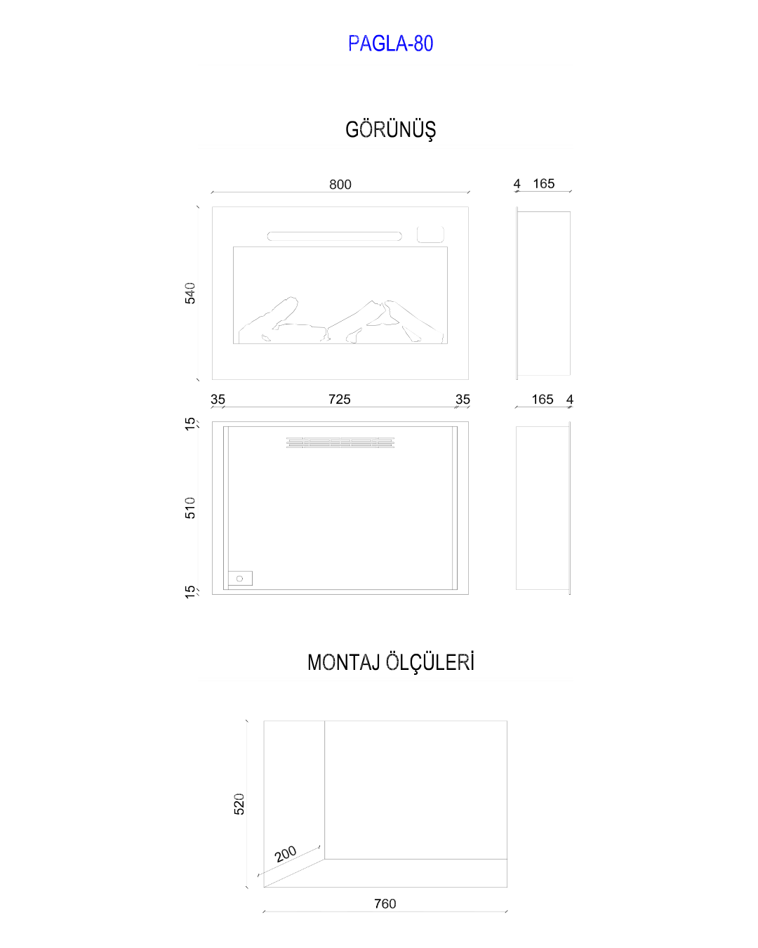 Zaya Pagla 80 cm Elektrikli Şömine