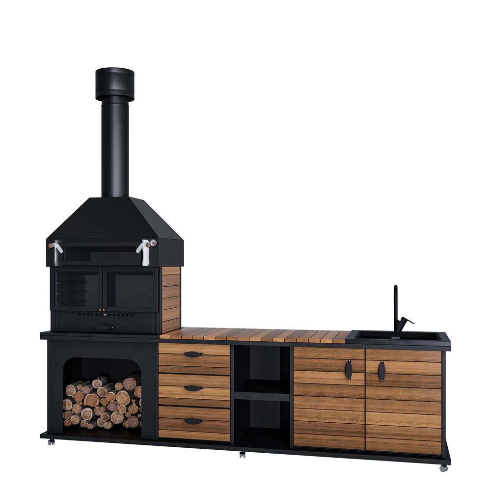 Fırınlı Tezgahlı Metal Barbekü 280 cm BŞB06