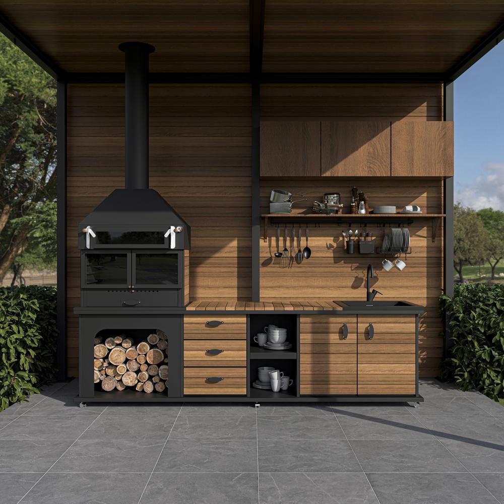 Fırınlı Tezgahlı Metal Barbekü 280 cm BŞB06