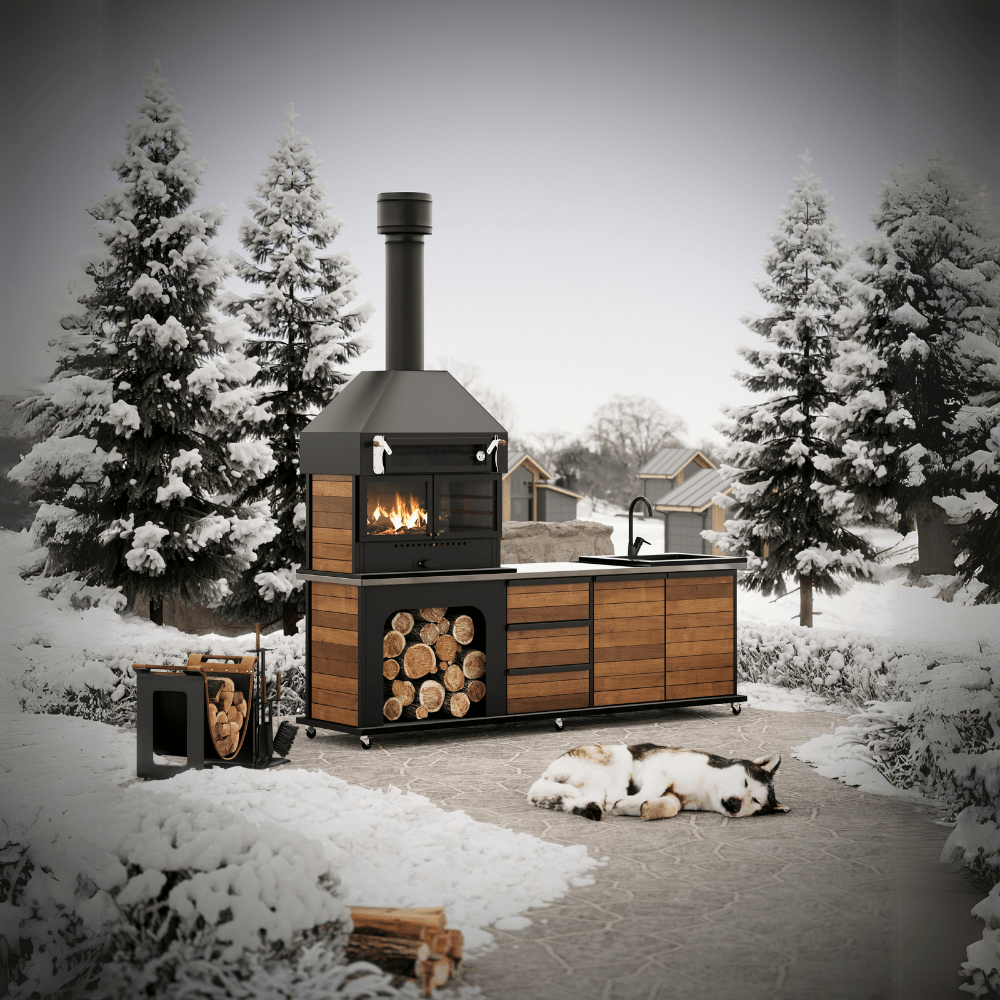 Krom Tezgahlı Fırınlı Metal Barbekü 240 cm BŞB07