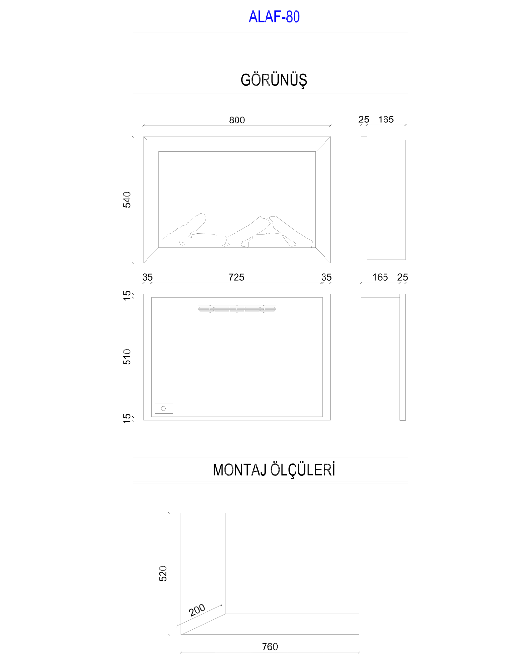 Zaya Alaf 80 cm Elektrikli Şömine