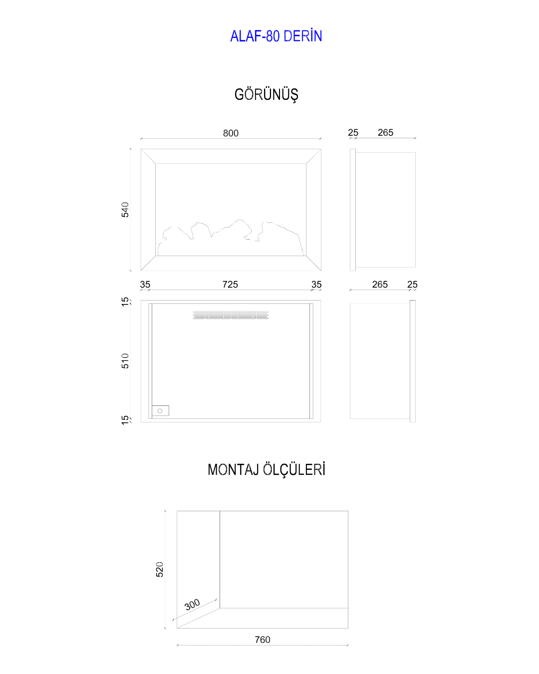 Zaya Alaf 80 cm Derin Elektrikli Şömine