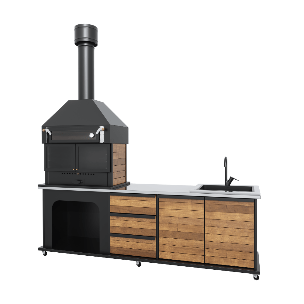 Krom Tezgahlı Fırınlı Metal Barbekü 240 cm BŞB07