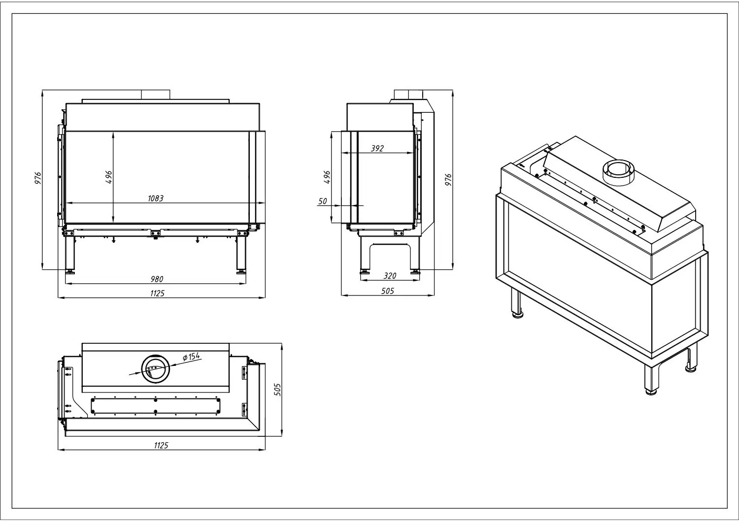 Vourla 100 cm Sağ Açık L Tipi Doğalgazlı Şömine BŞDV10