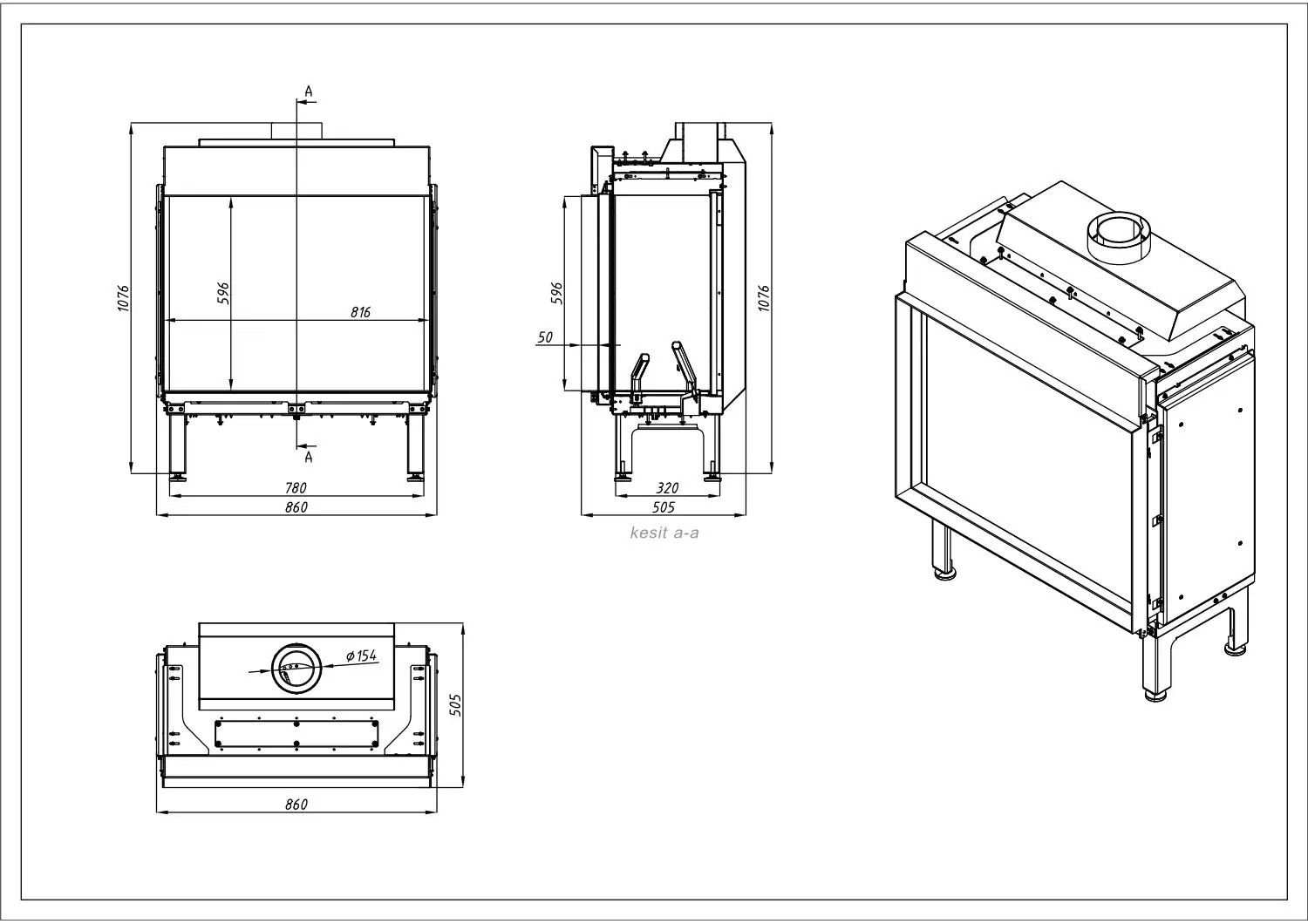 Vourla 80 cm Düz Görünümlü Doğalgazlı Şömine BŞDV01
