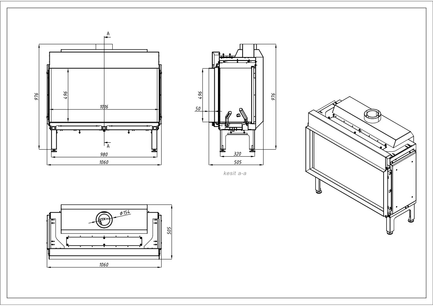 Vourla 100 cm Düz Görünümlü Doğalgazlı Şömine BŞDV07