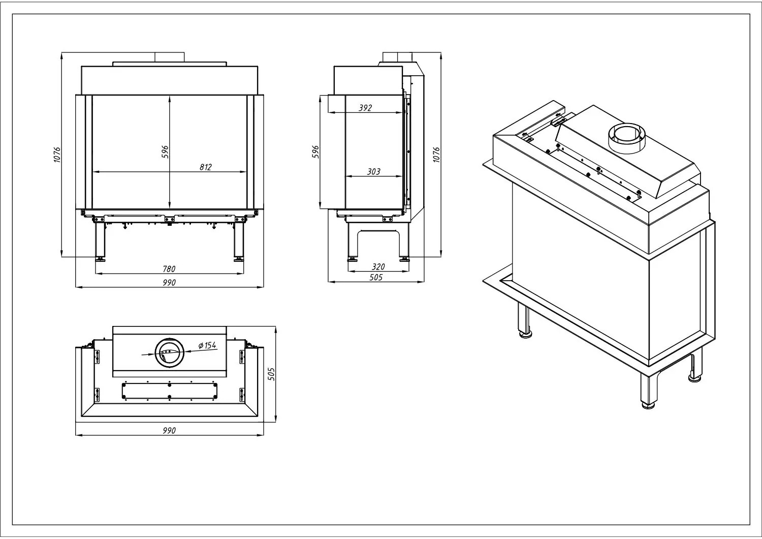 Vourla 80 cm Üç Tarafı Camlı Doğalgazlı Şömine BŞDV02
