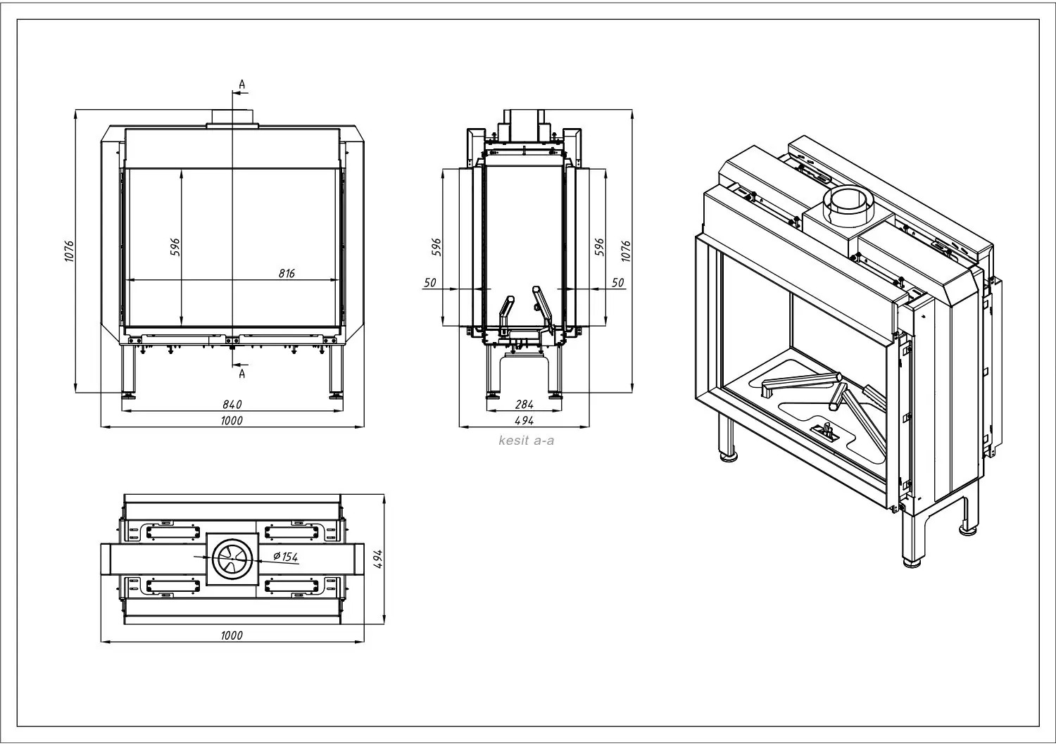 Vourla 80 cm Tünel Tipi Doğalgazlı Şömine BŞDV05